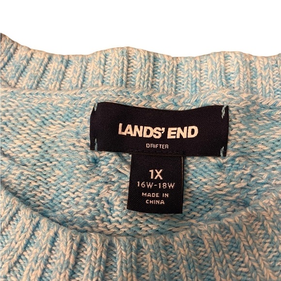 Lands End Drifter Cable Knit Sweater sky blue and white ladies 1X 16-18W, - Picture 8 of 12
